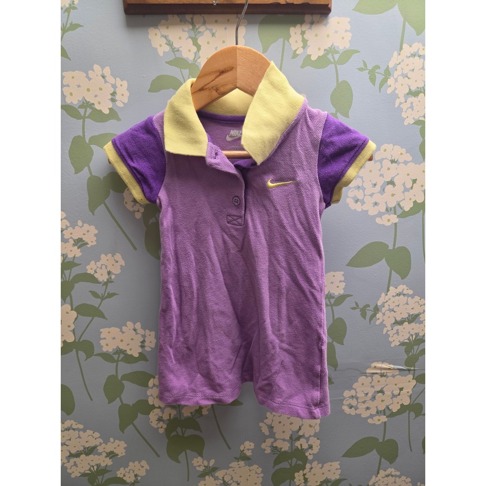 Nike Toddler Girls Purple Yellow Colorblock Pique Polo Shirt Size 2T